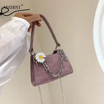 

Stone Pattern Shoulder Totes Bag Fashion Exquisite Shopping Bag Women Daisy Flower Chain Mini Crossbody Handbag