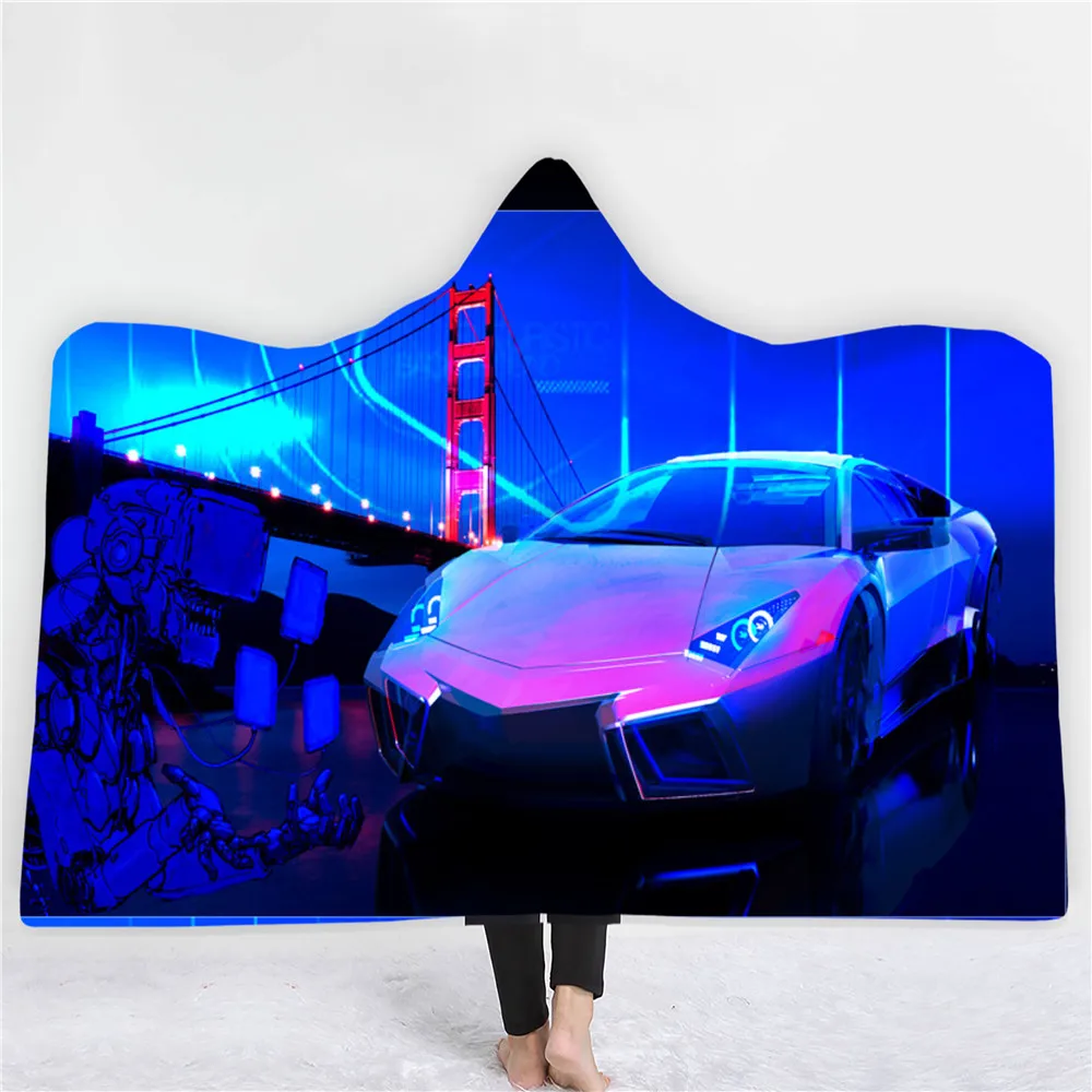 Крутое гоночное одеяло с капюшоном и 3D принтом для взрослых детей зимнее теплое