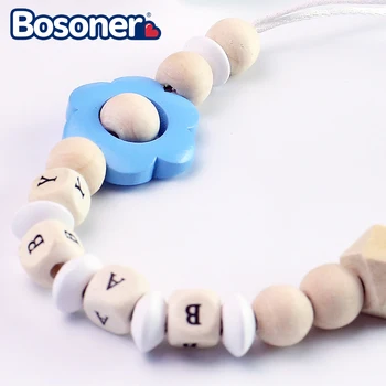 

Fashion Silicone Personalised Name Baby Pacifier Clips Crochet Beads Silicone Crown Pacifier Chain Holder Baby Shower Gift