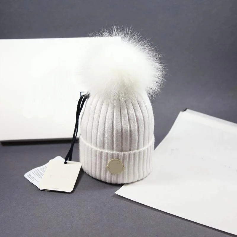 Real Fox Fur Wool Female Cap High Quality Warm Striped Hat Knitted Winter Hats For Women Fashion Thick Beanies