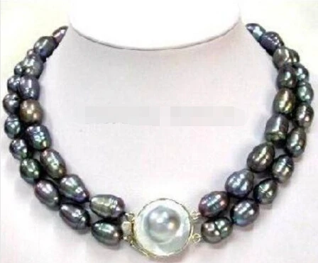 +++ 00549 HUGE DOUBLE STRANDS 10-13MM TAHITIAN BLACK BAROQUE PEARL NECKLACE 17'✘ | Украшения и аксессуары