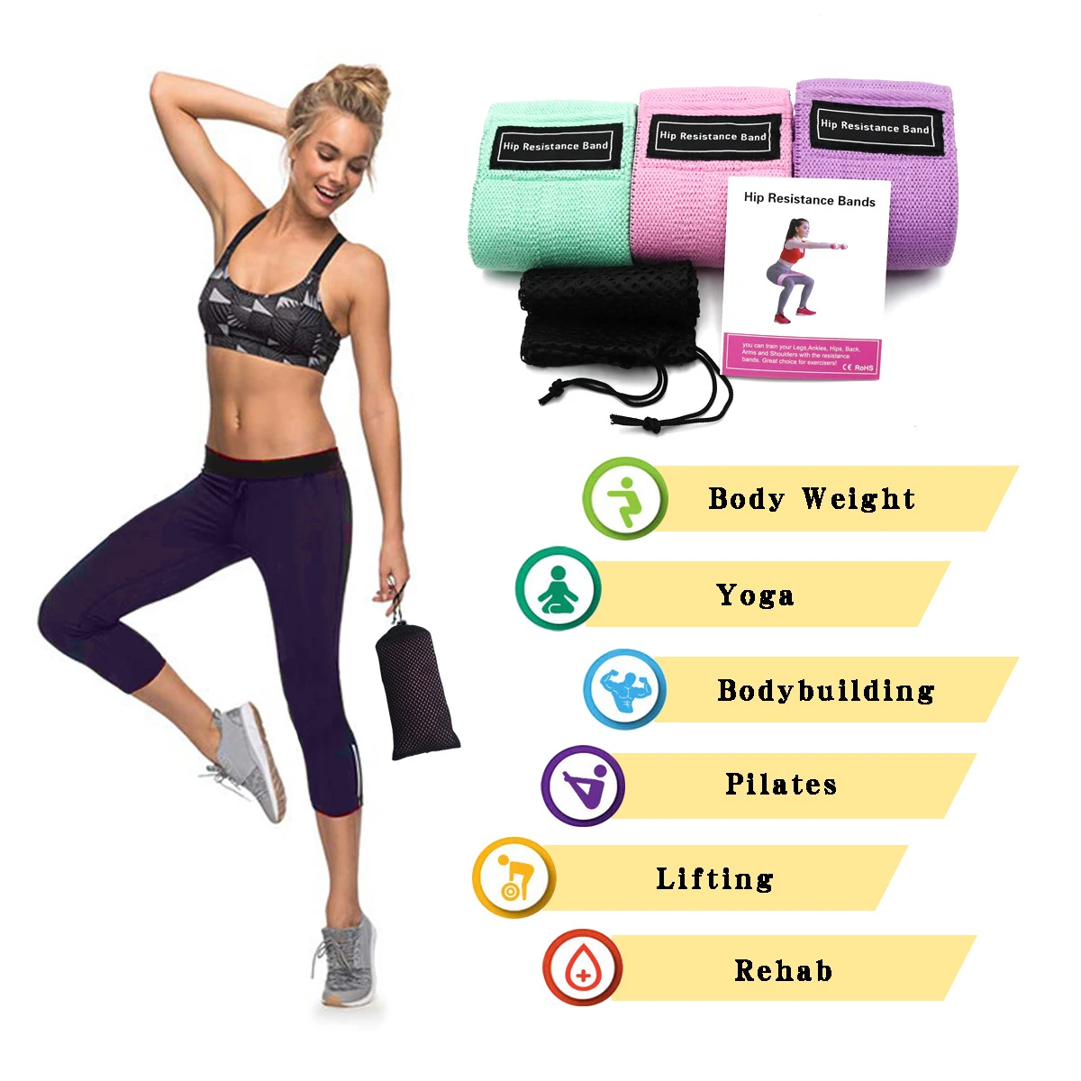 Butt Lifting Resistance Bands Booty Glutes Hip Circle Legs Squat Yoga Non Slip