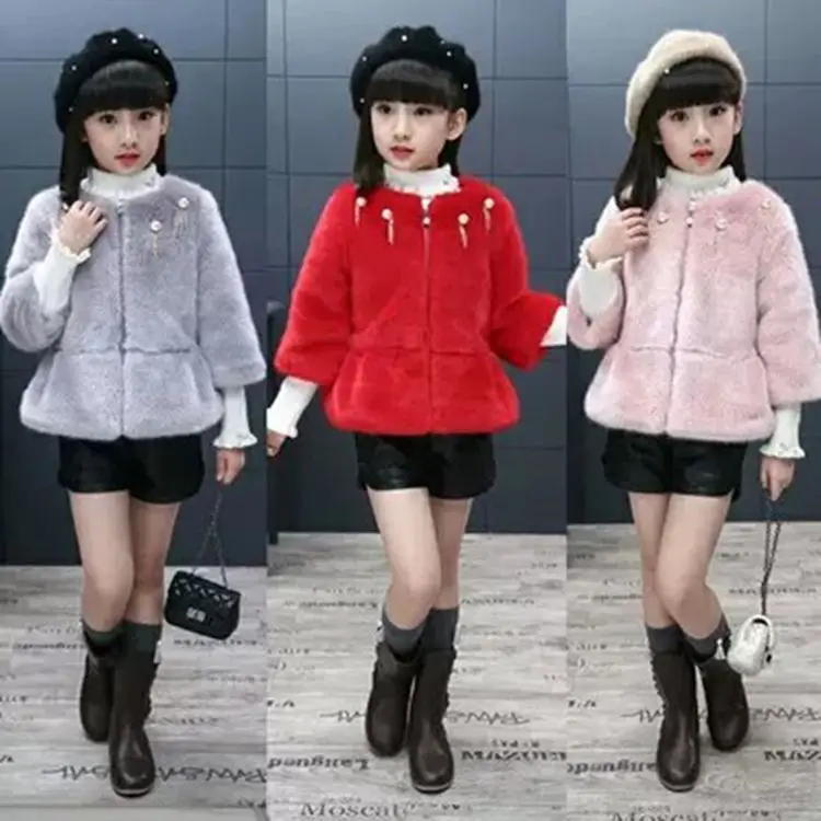 

2019 New Style Spring And Autumn Childrenswear Fur Coat Big Boy Plush Coat Girls Korean-style Furry Tops