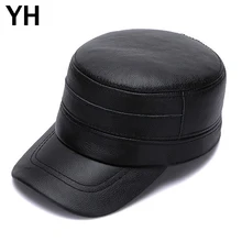 Новые мужские шапки в стиле милитари из натуральной яловой кожи на осень и зиму, мужские шапки из натуральной кожи, Повседневная Кепка с плоской подошвой из натуральной коровьей кожи