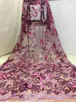 

(5yards/pc) High grade sequins tulle lace excellent embroidered African net lace wine red French lace fabric for party FZZ829