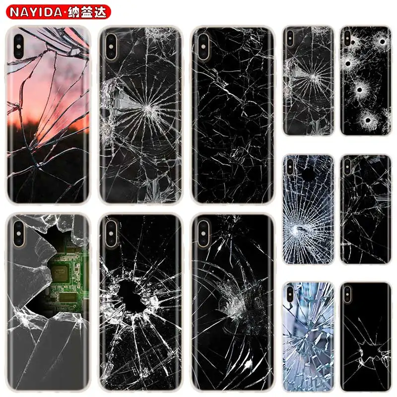 Мягкий чехол из ТПУ для iPhone 13 12 Mini 11 Pro XS Max XR X 8 7 6 Plus SE 2020 S со сломанным стеклом |