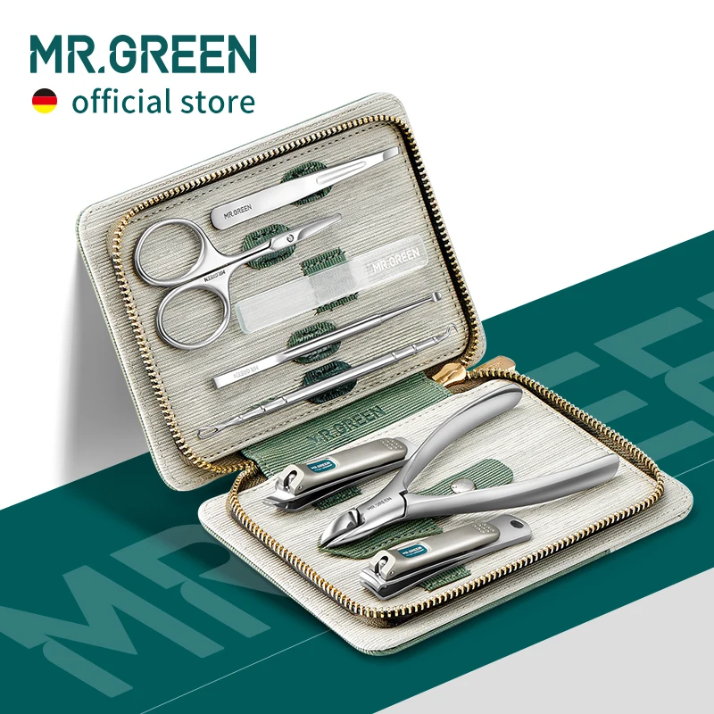 El Sr. Verde Set de manicura y pedicura juegos uña Clipper profesional de acero inoxidable cortaúñas herramientas con Estuche De Viaje Kit