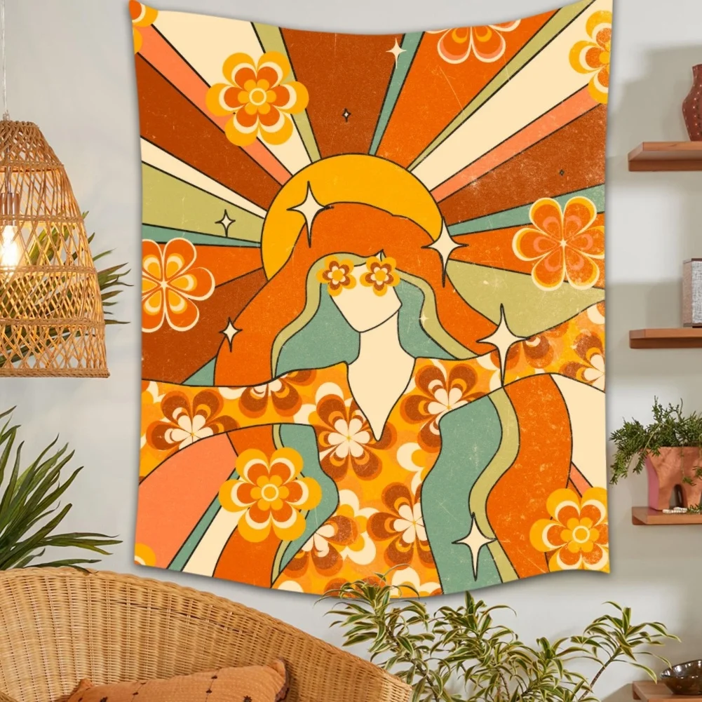 Aesthetic Sun Girls Tapestry Wall Hanging Pink Home Wall Decor