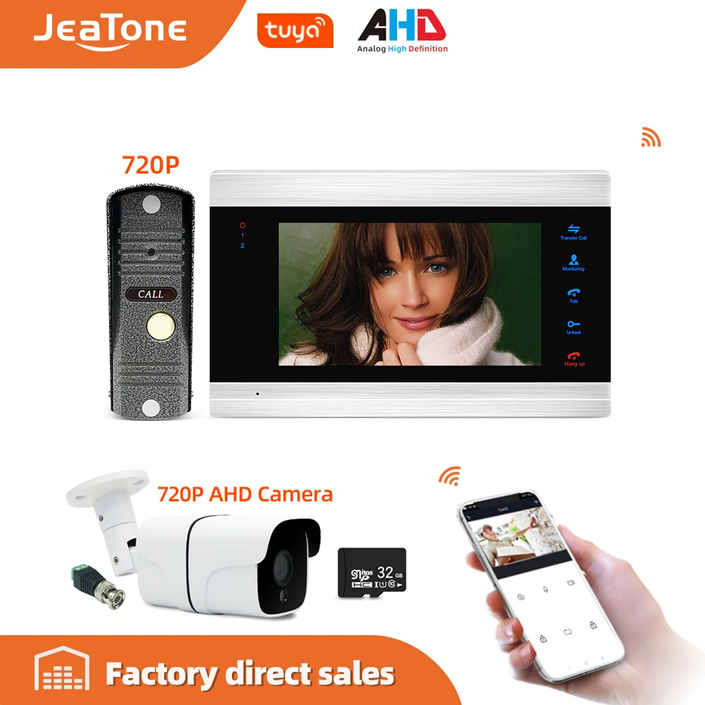 Jeatone 7 ''Tuya WiFi IP видеодомофон + Водонепроницаемая 720P миниатюрный дверной звонок