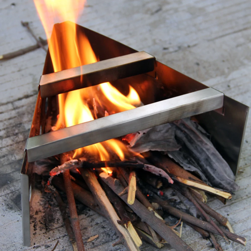 

Outdoor Camping Simple Folding Stainless Steel Wood Stove Survival Picnic Hiking Pocket Cooking Portable Equipment