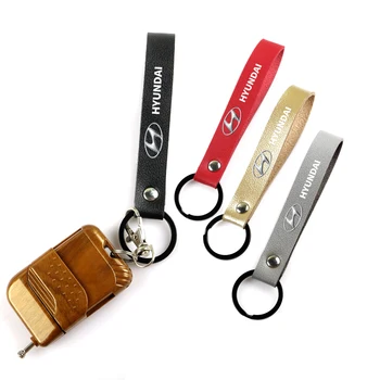 

1pcs leather rope Car Styling Keychain Key Chain Key Rings For Hyundai Tucson Solaris I30 Creta Ix35 I40 IX20 Veloster