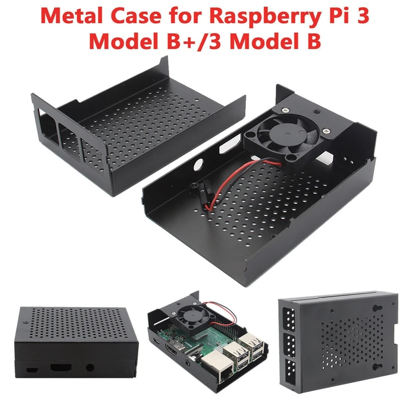 Металлический чехол для Raspberry Pi 3 Model B+/3 Модель B с охлаждающим вентилятором(черный