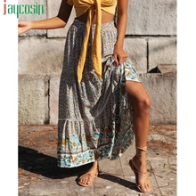 Летняя длинная на сумку на юбку бедра Женская свободная Высокая талия цветочный принт пляжная юбка размера плюс дышащая Повседневная вечерняя Женская юбка