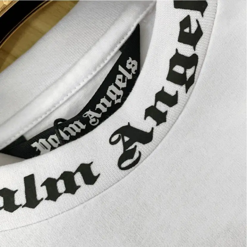 Palm Angels-Camiseta de algodón de manga corta con cuello redondo para hombre y mujer, camisa con logotipo de letra, estilo de pareja, regalo para novio 4