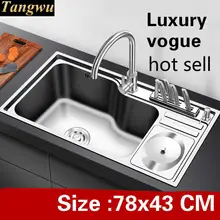 Роскошная кухонная раковина с одним лотком, кухонная посуда, 304 нержавеющая сталь,, большая 780x430 мм