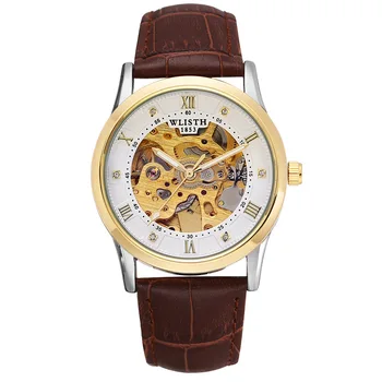 

Top quality fashion men leather band Waterproof Mechanical Watches round shaped men Automatic Wristwatch 200811-38