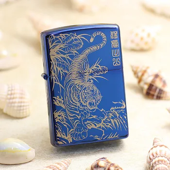 

Genuine Zippo oil lighter copper windproof Blue Ferocious tiger cigarette Kerosene lighters Gift With anti-counterfeiting code