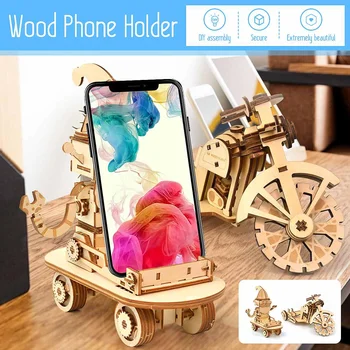 

3D Wooden Puzzle Phone Holder Santa Claus Motorcycle Assembly Model Toy Wood Craft Kits Gift for Children Teens Adult