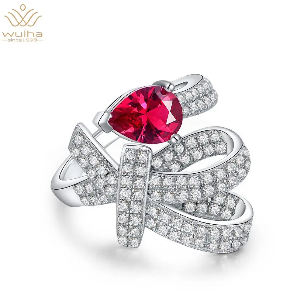 

WUIHA Vintage Solid 925 Sterling Silver Pear Cut Created Moissanite Ruby Gemstone Wedding Engagement Ring for Women Fine Jewelry