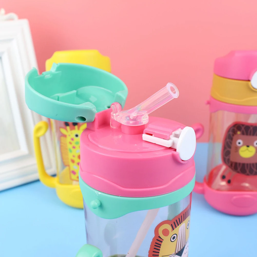 400ml Cartoon Portable Baby Feeding Water Drink Straw Water Bottle Sippy Cup with Lanyard Learning Drinking Tritan Bebe