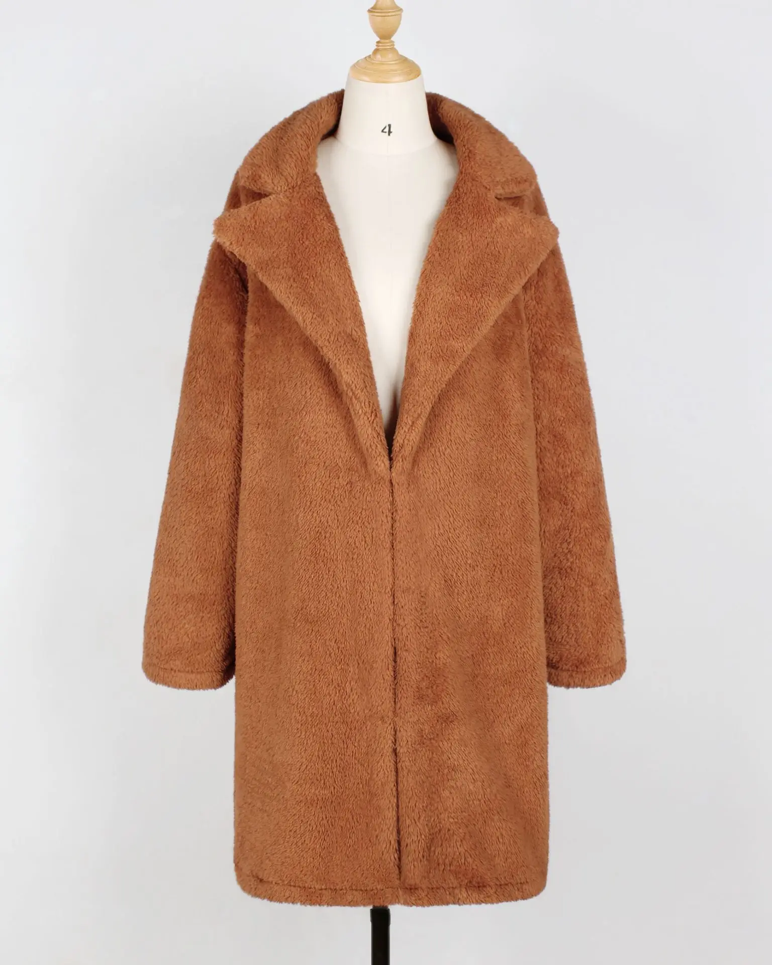 Brown 6-Color Women Suede Jacket Winter Caramel Long Coat Women Fashion Female Long Sleeve Casual Faux Fur Coat Fluffy Outerwear - Color: Brown
