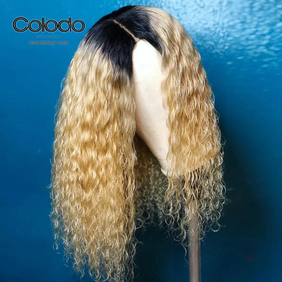 613 Blonde Wig Цветной коричневый Омбре кудрявые человеческие волосы парик предварительно выщипанный блонд парик на кружеве бразильские волосы remy 613 фронтальные парики для черных женщин - Цвет: 613 Blonde Wig