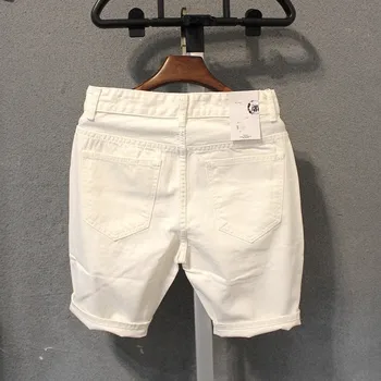 

Fashion Mens White Jeans Knee Length Beach Shorts Hole Ripped Slim Fit Casual Cowboy Streetwear Boys Denim Short Trousers 2XL