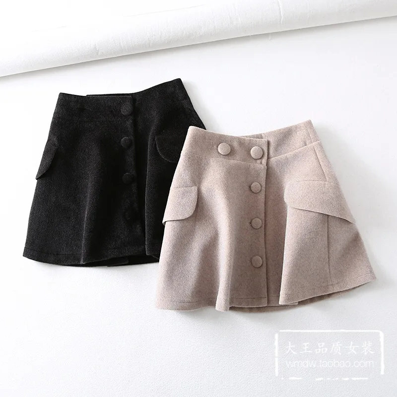

One's Double Breasted Wrap Skirt Skirt Faux Mink Cashmere Woolen A- line Skirt Entity