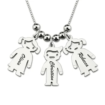 

AILIN Engraved Kids Charm Necklace Sterling Silver Personalized Name Necklace Mother's Day Gift ( 5 Kids Price)