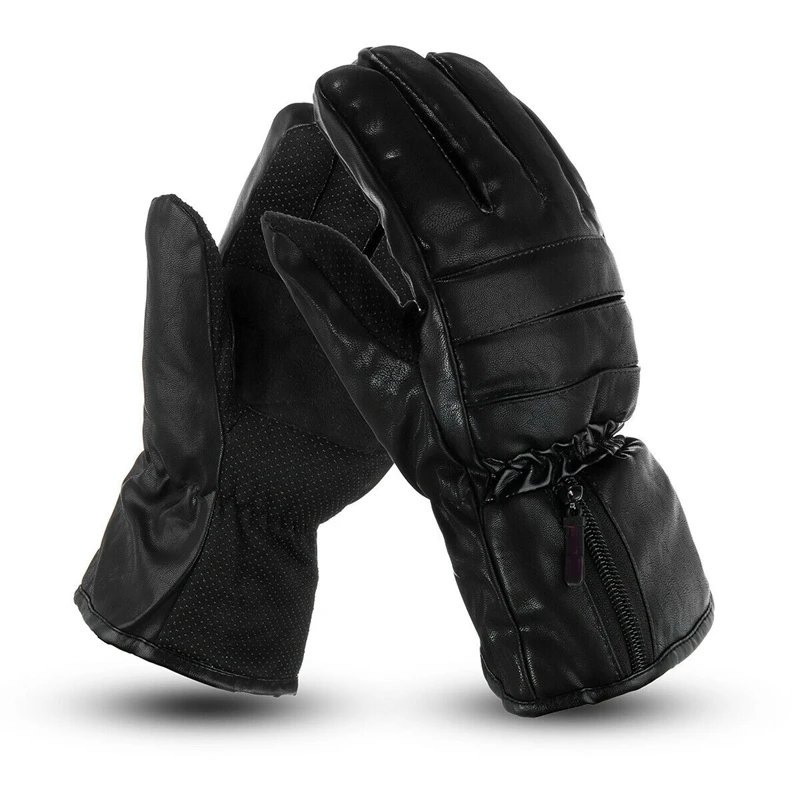 Leather Electric Heated Gloves Touchscreen Winter Warmer with Rechargeable Battery Motorcycle US Plug