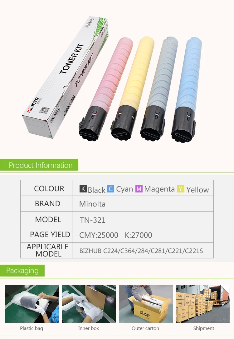 KILIDER совместимый картридж с тонером для принтера TN321 TN220 Замена для Konica Minolta BIZHUB C224 C364 284 C281 C221 C221S