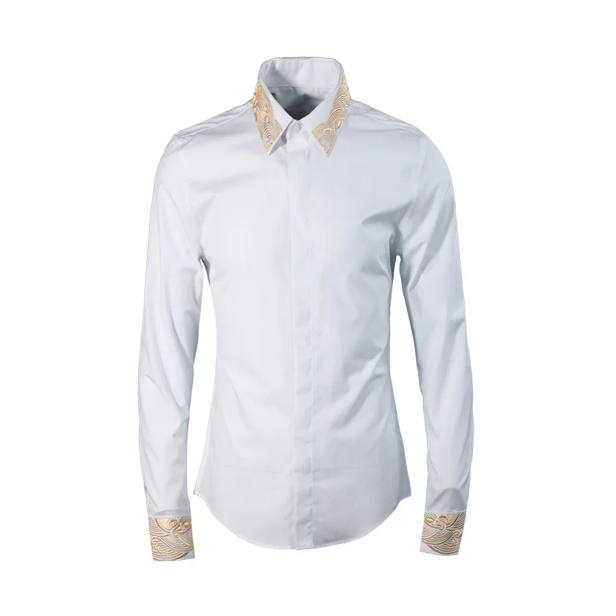 

Autumn embroidery pattern men's shirts high quality long sleeve trend men shirt slim fashion white shirts male camisa chemise