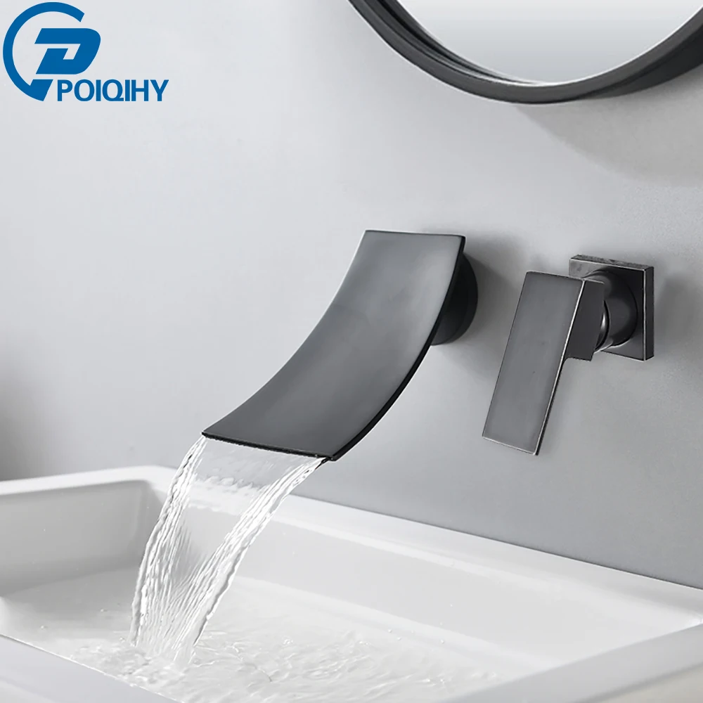 Poiqihy Wall Mounted Waterfall Basin Faucet Chrome/Black Bronze Washbasin Faucet Crane Dual Holes Hot Cold Water Sink Mixer Tap Poiqihy Wall Mounted Waterfall Basin Faucet Chrome/Black Bronze Washbasin Faucet Crane Dual Holes Hot Cold Water Sink Mixer Tap
