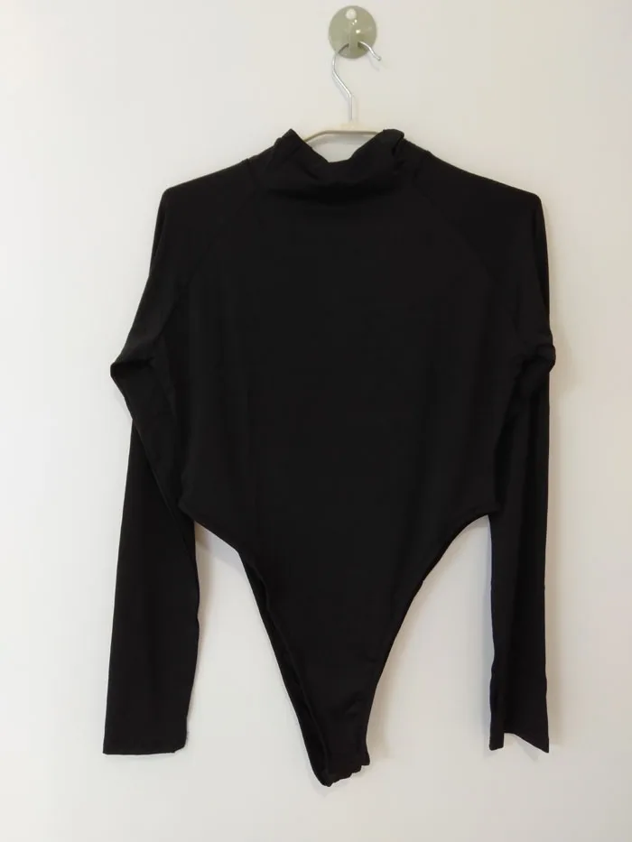 Spring Black Fluorescent Green Turtleneck Long Sleeve Bodysuit Women New Bodycon Rompers Skinny High Cut Out Thong Bodysuits 2XL