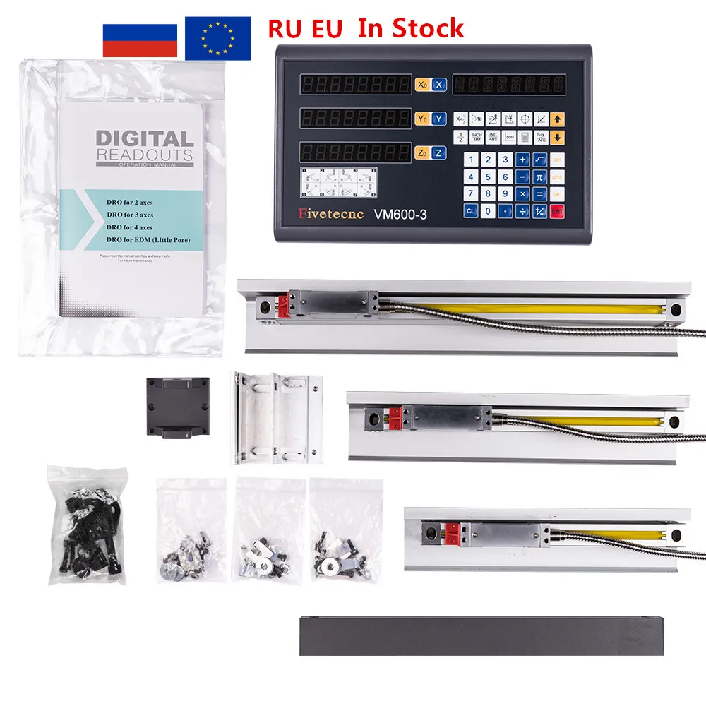 Fivetecnc DRO 3 axis Digital Readout counter+3pcs linear scale travel 100-1020mm for milling lathe machine complete set