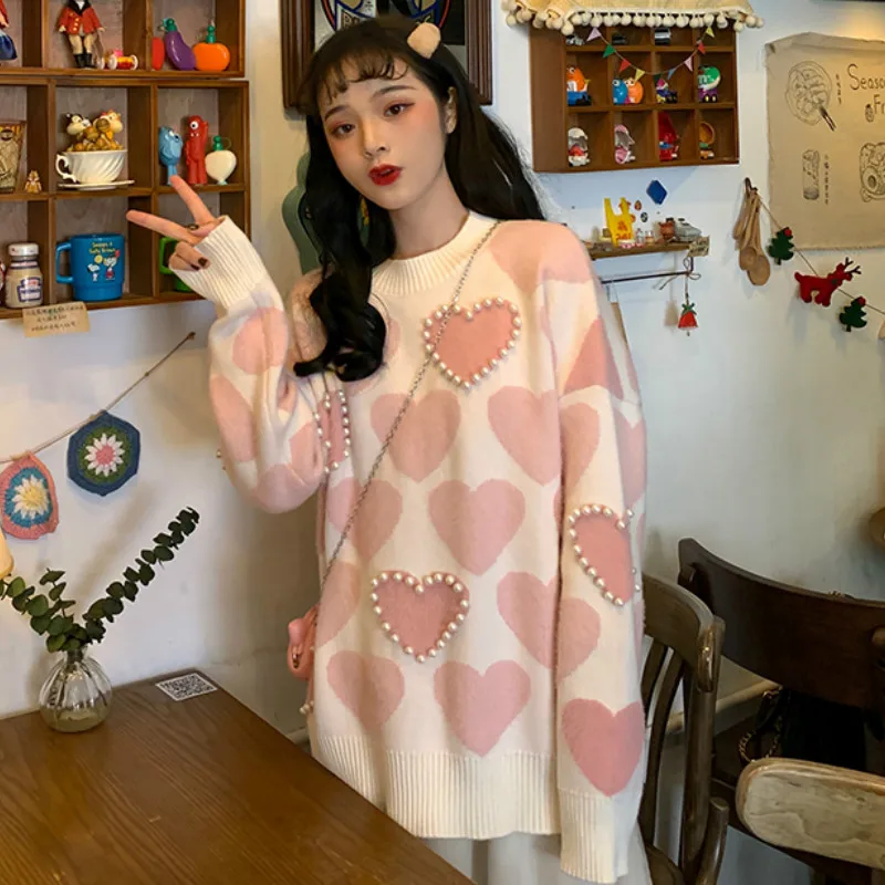 Korobov корейские женские свитера с жемчугом, винтажные пуловеры с длинным рукавом и круглым вырезом, Harajuku, большие размеры, Sueter Mujer 79178