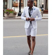 White Summer Mens Suits for Beach Prom 2 Piece Slim Fit Set Jacket with Short Pants Wedding Groom Tuxedos Male men suit Clothes