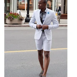 Costume d'été blanc pour hommes, ensemble 2 pièces, Slim Fit, veste avec pantalon court, Tuxedos de marié de mariage 