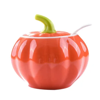

1 Set Pumpkin Shape Spice Jar Salt Jar Chili Oil Jar (A Jar with A Spoon Orange)