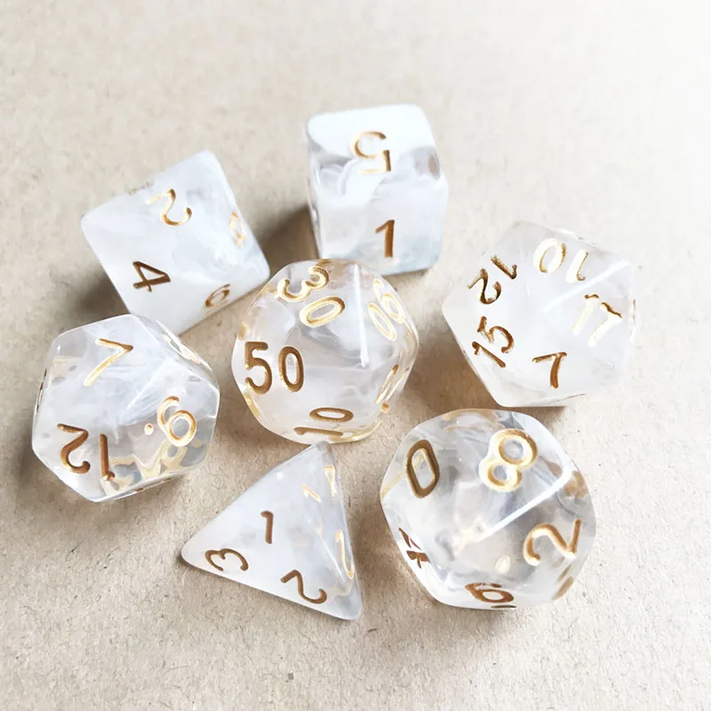 white gold 7 шт./компл. многогранные игральные кости DND набор многосторонние прозрачные бусины микс цветные кости TRPG игры для подземелий драконы аксессуары для настольной игры - Цвет: white gold