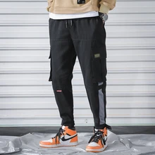 Красивые мужские брюки с несколькими карманами, Мужские штаны с эластичной талией, шаровары в стиле хип-хоп, повседневные свободные мужские штаны для бега