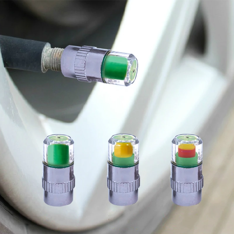 

4pcs/Lot Tire Pressure Monitor Pressure Gauge Cap Sensor Indicator Alert Monitoring Tools Kit 2.4 Bar 30 PSI Tire Pressure Alarm