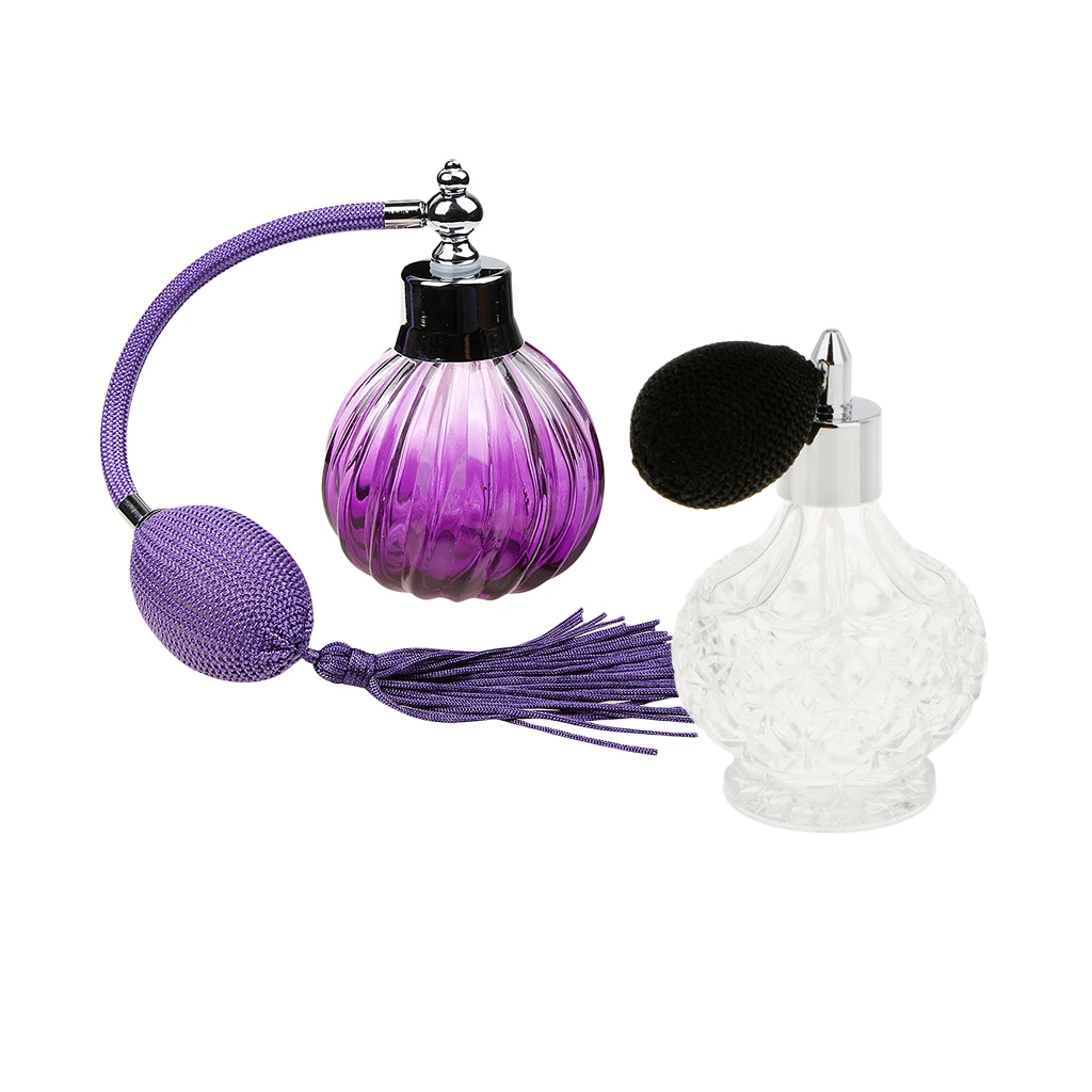 2pcs 100ml/80ml Vintage Refillable Empty Glass Perfume Bottle with Long Atomizer Spray Decor for Home Bathroom Hotel