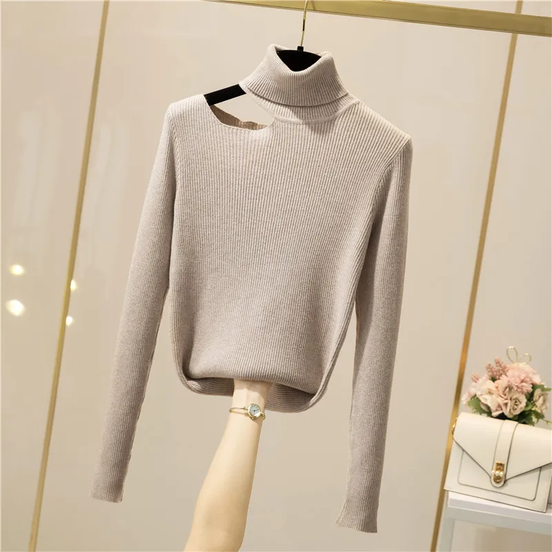 SINGREINY Autumn Turtleneck Knitted Pullovers Women Design Hollow Off Shoulder Slim Knit Tops Winter Fashion Korean Warm Sweater pullover sweater Sweaters