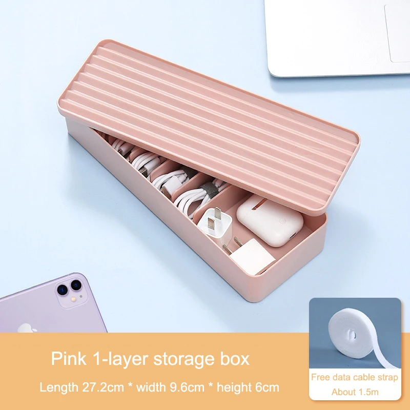 Cable Storage Box colour Plastic Data Line Storage Container for Desk Stationery Multifunctional headset Data charging line plastic storage bins Storage Boxes & Bins