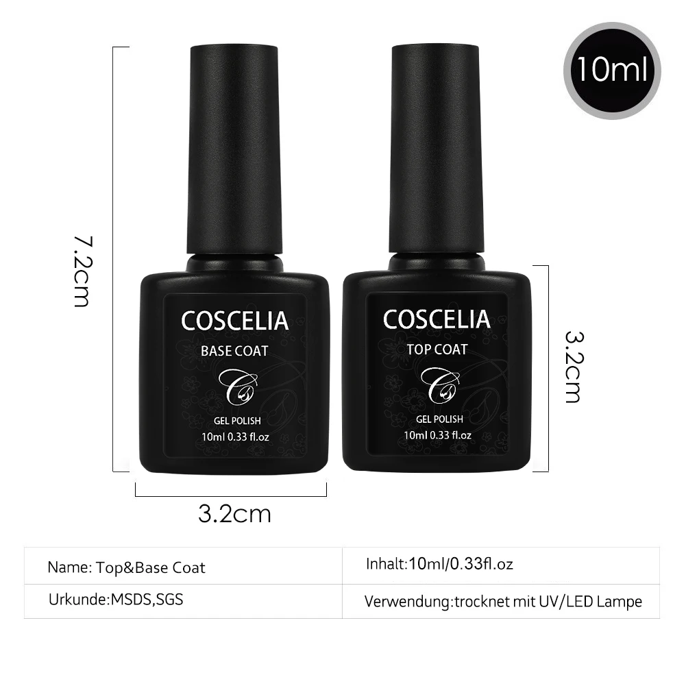 COSCELIA Топ базовый слой набор 10 мл для геля лак для ногтей Vernis полуперманентный УФ для дизайна ногтей гель лак Базовое покрытие