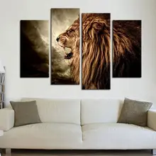 

No Framed 4Panel Golden Lion Animal Modular Wall Art Canvas Poster Picture Print Paintings Home Decor for Living Room Decoration