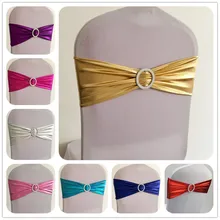 50 шт. металлический, золотой, серебряный, лайкра, спандекс, растягивающийся пояс для стула, с круглой пряжкой, для свадебного торжества, отеля, вечерние, украшения