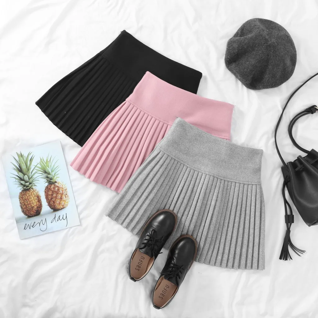 

Japanese-style GIRL'S Soft Sister Solid Color High-waisted Slimming A- line Pleated Skirt Students Woolen Short Skirt Skirt S254
