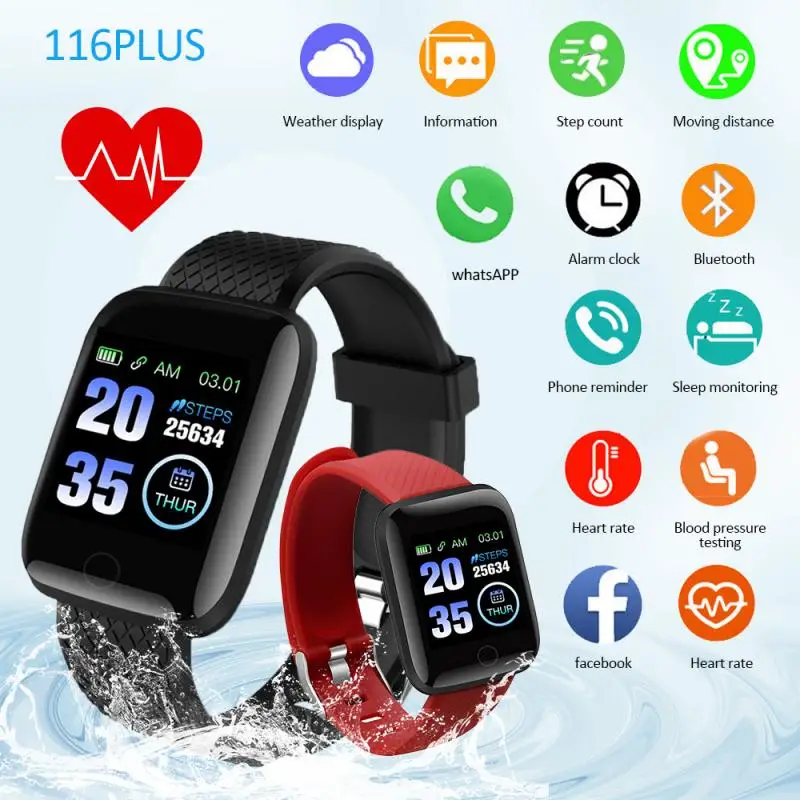 

Smart Bracelet Watch 116 Plus Bluetooth Smart Watch HeartRate Blood Pressure Monitor Fitness Tracker+